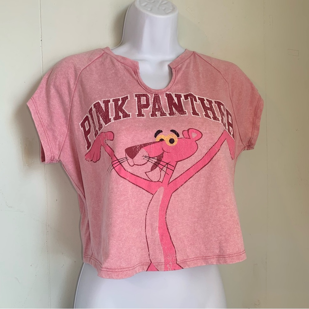 Fashion Nova Pink Panther pink graphic cropped v-neck t-shirt